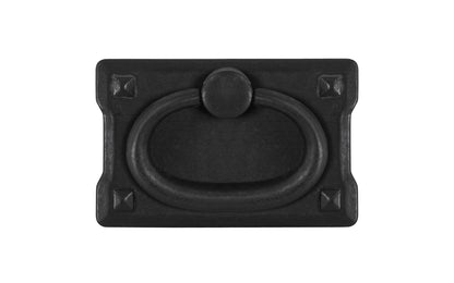 Vintage-style Hardware · Mission-Style Drop Pull ~ Smaller Size designed in the Mission / Arts & Crafts style of hardware. 1-3/4" high x 2-3/4" wide plate size. Distressed Black Finish.