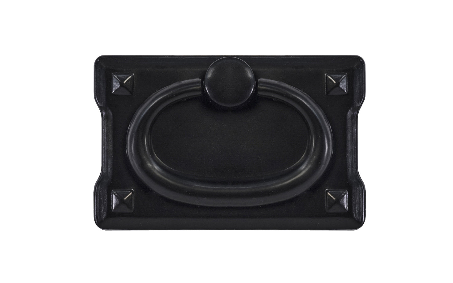Vintage-style Hardware · Mission-Style Drop Pull ~ Smaller Size designed in the Mission / Arts & Crafts style of hardware. 1-3/4" high x 2-3/4" wide plate size. Flat Black Finish.