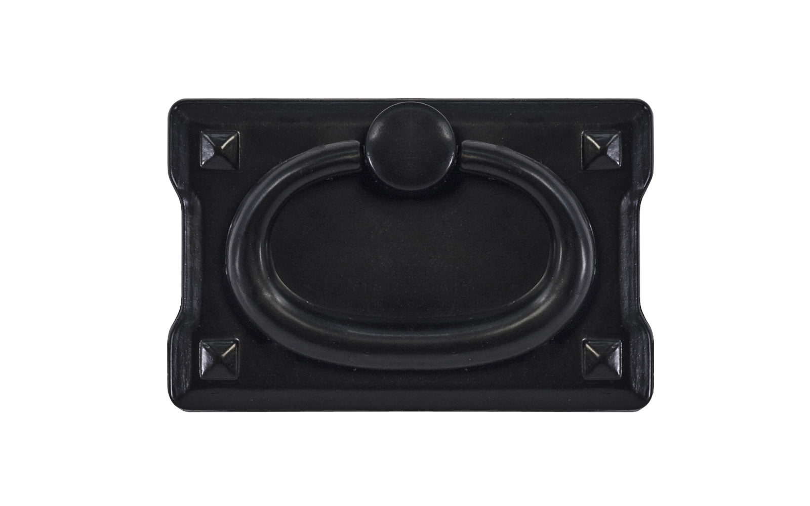 Vintage-style Hardware · Mission-Style Drop Pull ~ Smaller Size designed in the Mission / Arts & Crafts style of hardware. 1-3/4" high x 2-3/4" wide plate size. Flat Black Finish.