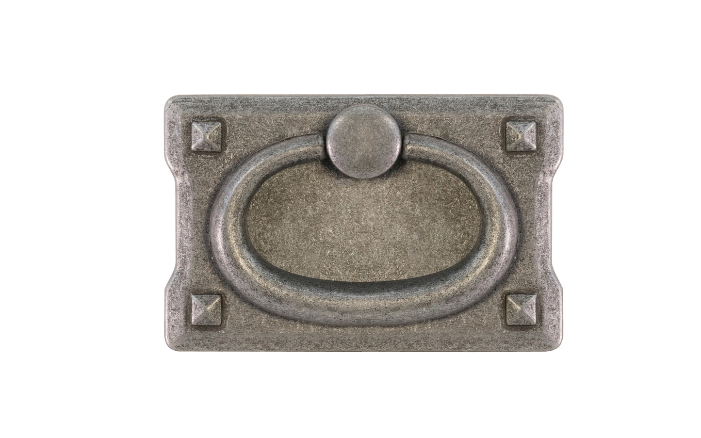 Vintage-style Hardware · Mission-Style Drop Pull ~ Smaller Size designed in the Mission / Arts & Crafts style of hardware. 1-3/4" high x 2-3/4" wide plate size. Pewter Finish.