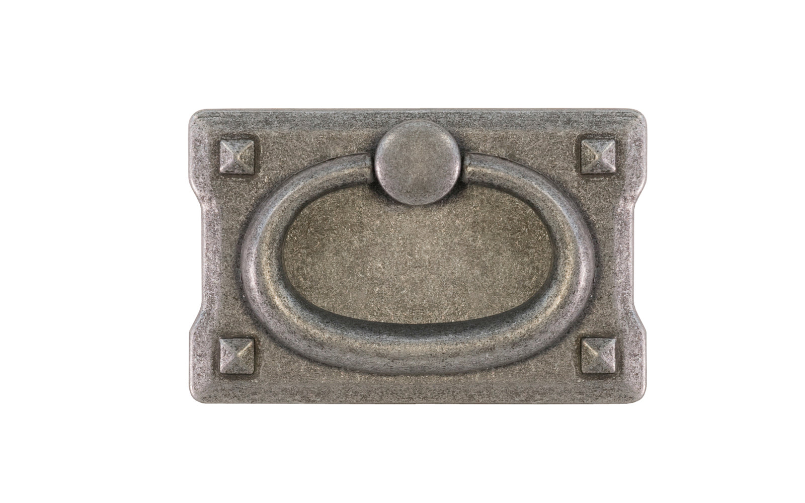 Vintage-style Hardware · Mission-Style Drop Pull ~ Smaller Size designed in the Mission / Arts & Crafts style of hardware. 1-3/4" high x 2-3/4" wide plate size. Pewter Finish.