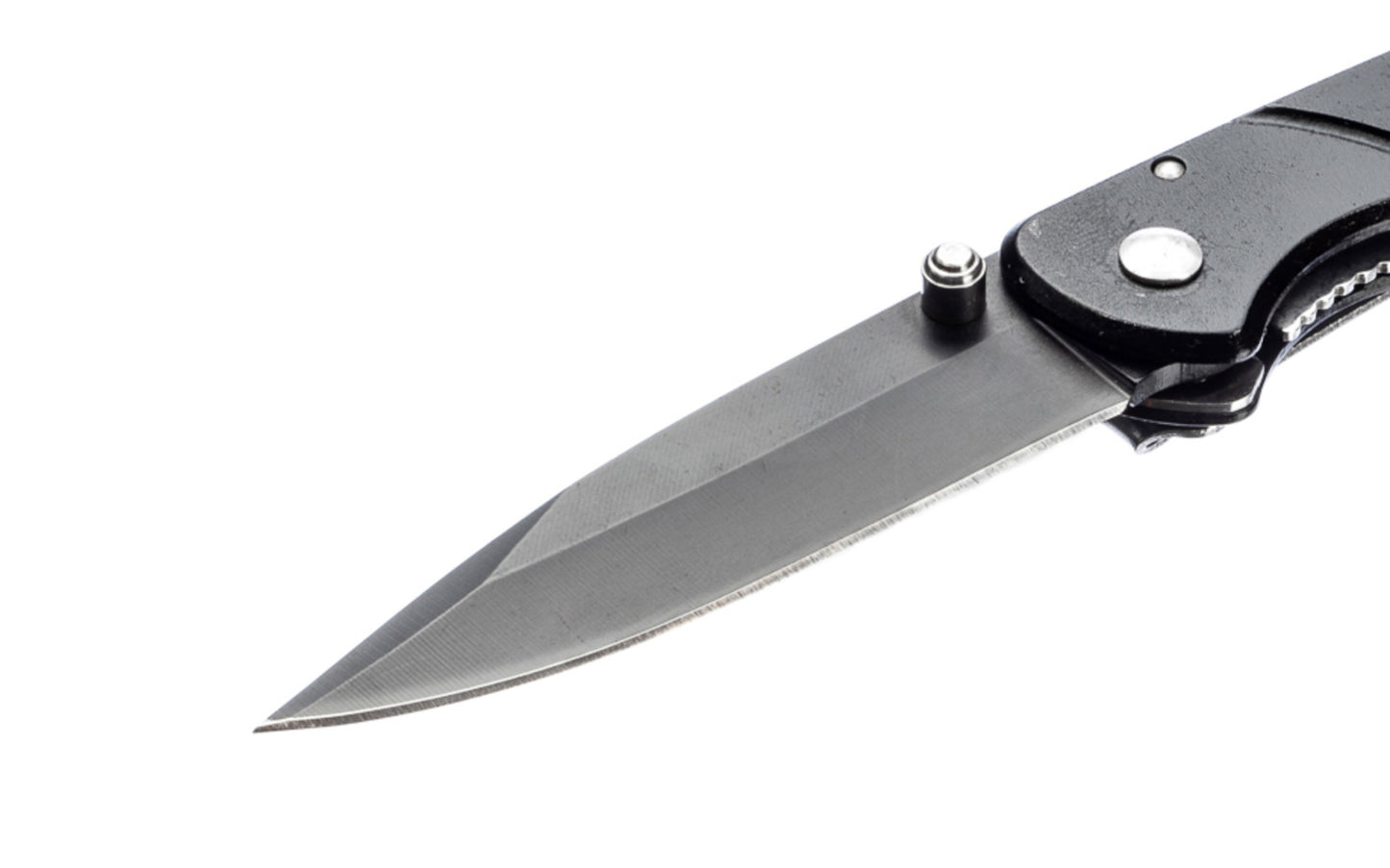 3-3/4" Pocket Knife with Aluminum Black Body. Stainless blade with a black finish. Belt clip attached to knife. 2-3/4" blade length. Includes sheath. Made by SE.