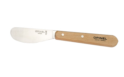 Opinel Stainless Steel Spreading Knife - No. 117. Great for spreading jams, mayo & mustard, & buttering as well. Varnished Beechwood handle. Made in France.