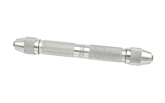 Starrett 165 Double-End Pin Vise. This Starrett 165 pin vises is useful for securely holding small stock, taps, drills, reamers, scribers, wire, small files, & other tools. The jaws are hardened & with a few turns of the binding nut, a firm grip may be obtained.  Made in USA.
