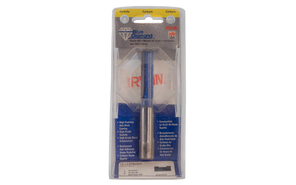 Irwin Carbide 1/2" x 2" Straight Router Bit - Made in USA. Carbide - High Grade Steel construction Router Bit. 2" depth. 4-3/4" overall length. 1/2" shank. Irwin Blue Diamond Model No. 520304. Made in USA.