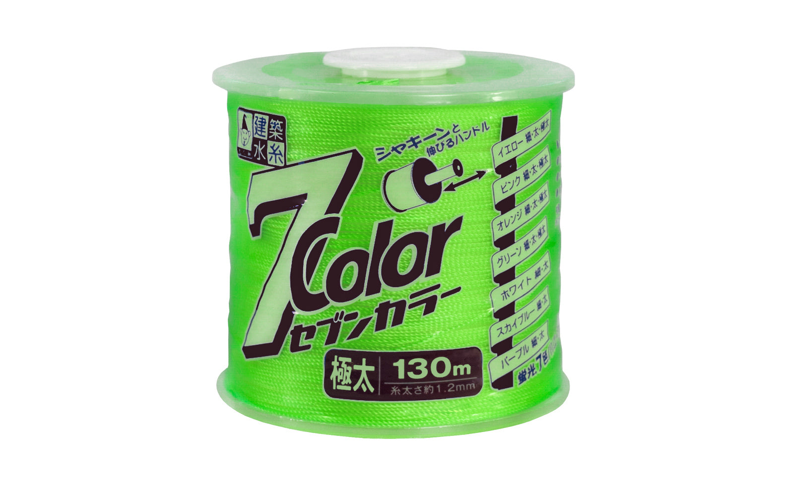 1.2 mm Layout String Line 'Jet Line' ~ Fluorescent Green. Jetline made by Takumi Mizuito. Extra thin line (0.0472") of twisted nylon material. This thin line stays very taut. Great for use when measuring, use with a line level, or general layout work. Highly visible fluorescent green color. long roll (130 m).