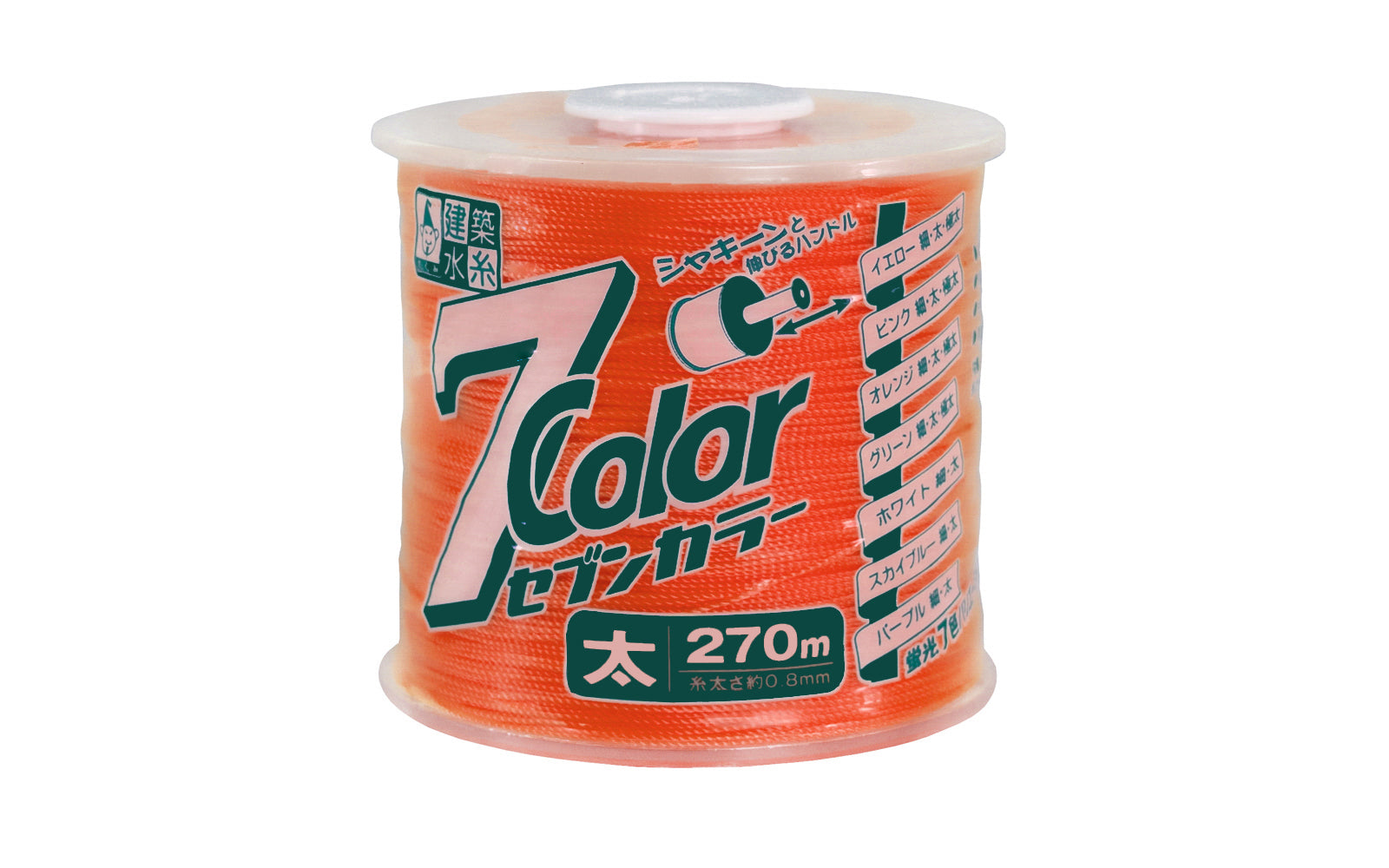 0.8 mm Layout String Line 'Jet Line' ~ Fluorescent Orange. Jetline made by Takumi Mizuito. Extra thin line (0.0314") of twisted nylon material. This thin line stays very taut. Great for use when measuring, use with a line level, or general layout work. Highly visible fluorescent orange red color. long roll (270 m). Made in Japan