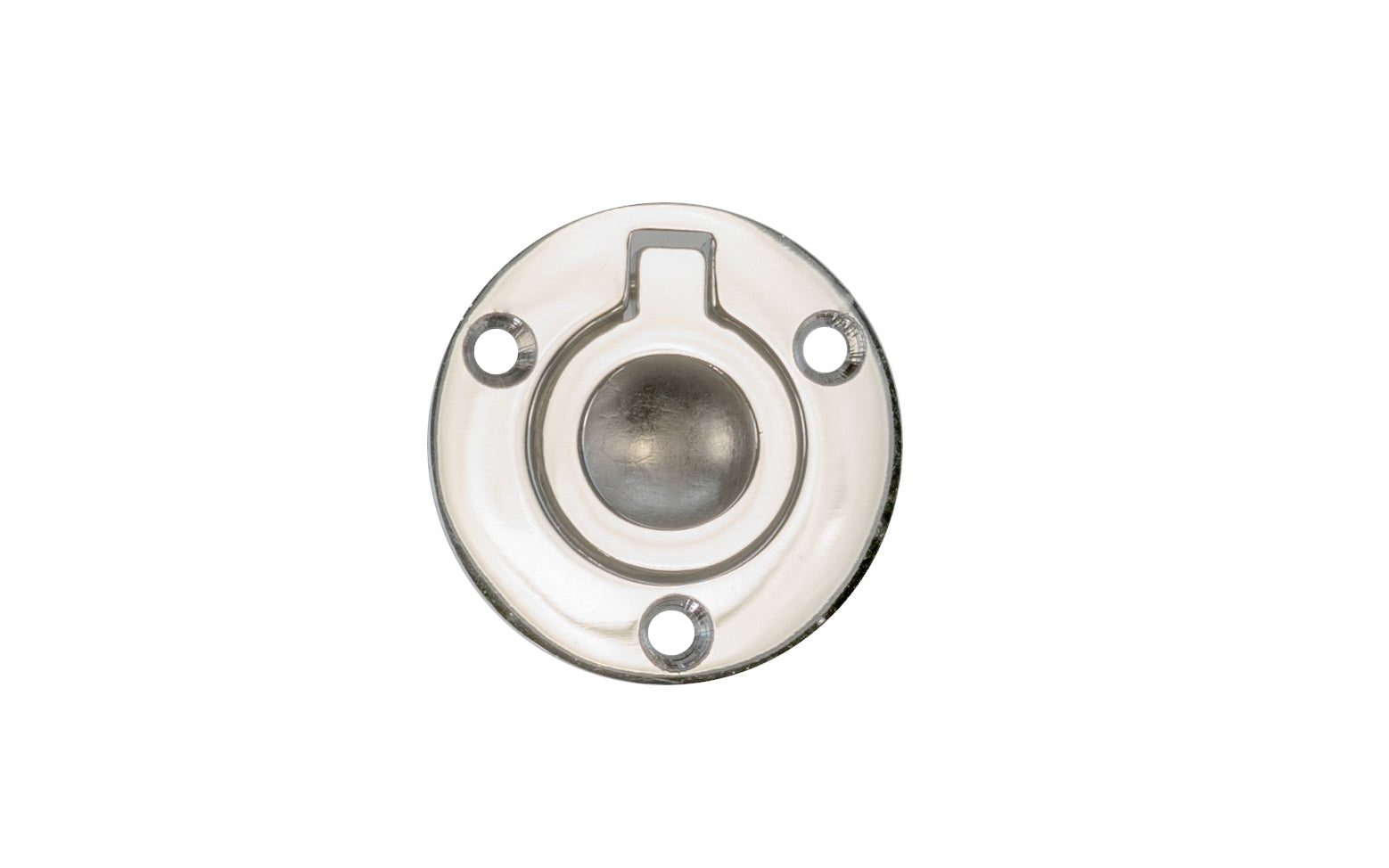 Flush mount recessed ring pull. Chrome finish on brass material. 1-1/2" diameter. Model 96407 / 141552.