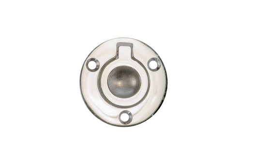Flush mount recessed ring pull. Chrome finish on brass material. 1-1/2" diameter. Model 96407 / 141552.