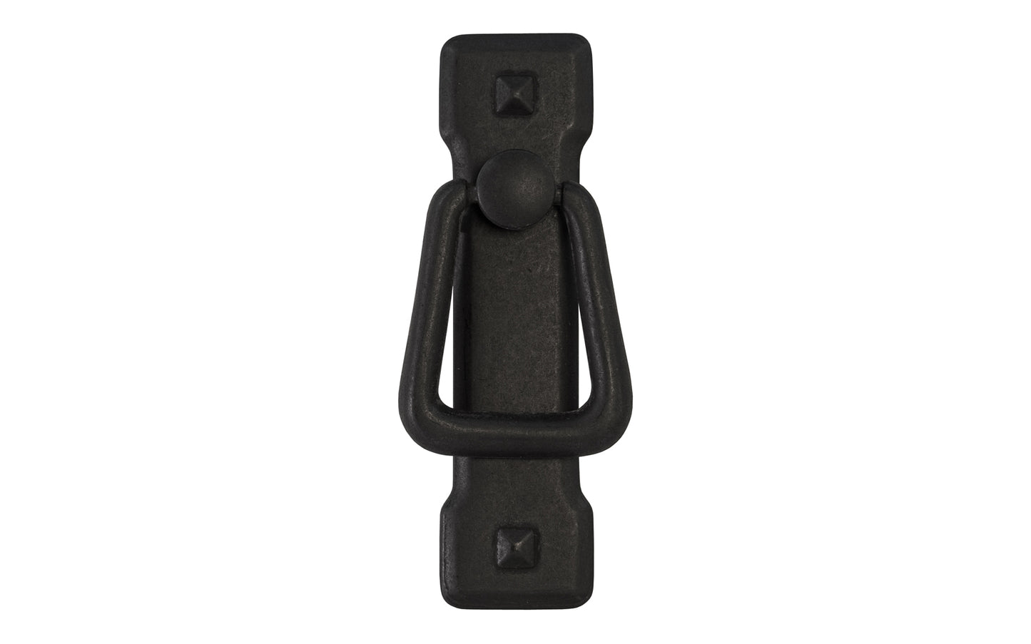Vintage-style Hardware · Mission-Style Vertical Drop Pull designed in the Mission / Arts & Crafts style of hardware. 3-3/4" high x 1" wide plate size. Distressed Black finish.