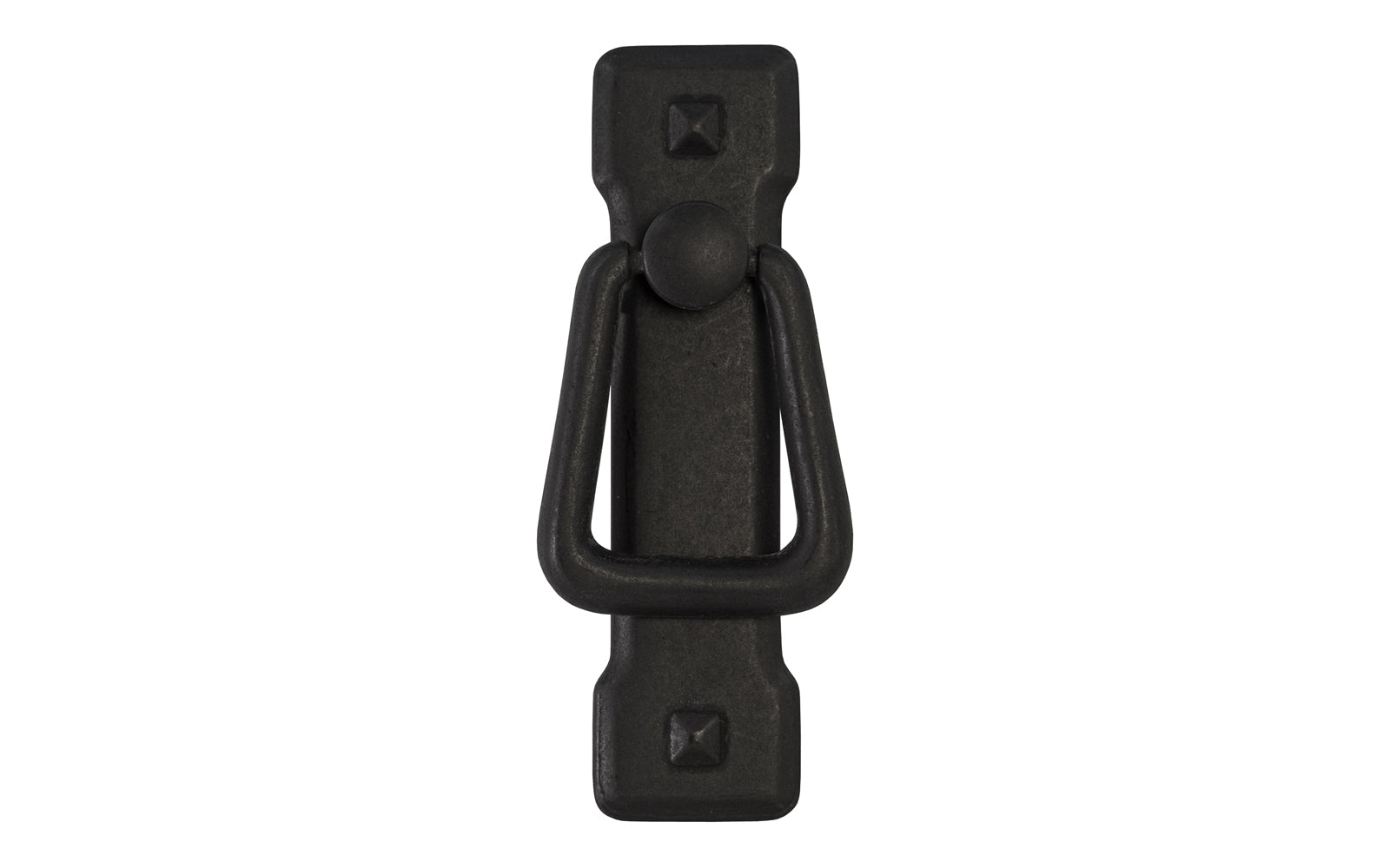Vintage-style Hardware · Mission-Style Vertical Drop Pull designed in the Mission / Arts & Crafts style of hardware. 3-3/4" high x 1" wide plate size. Distressed Black finish.
