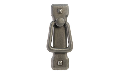 Vintage-style Hardware · Mission-Style Vertical Drop Pull designed in the Mission / Arts & Crafts style of hardware. 3-3/4" high x 1" wide plate size. Pewter finish.