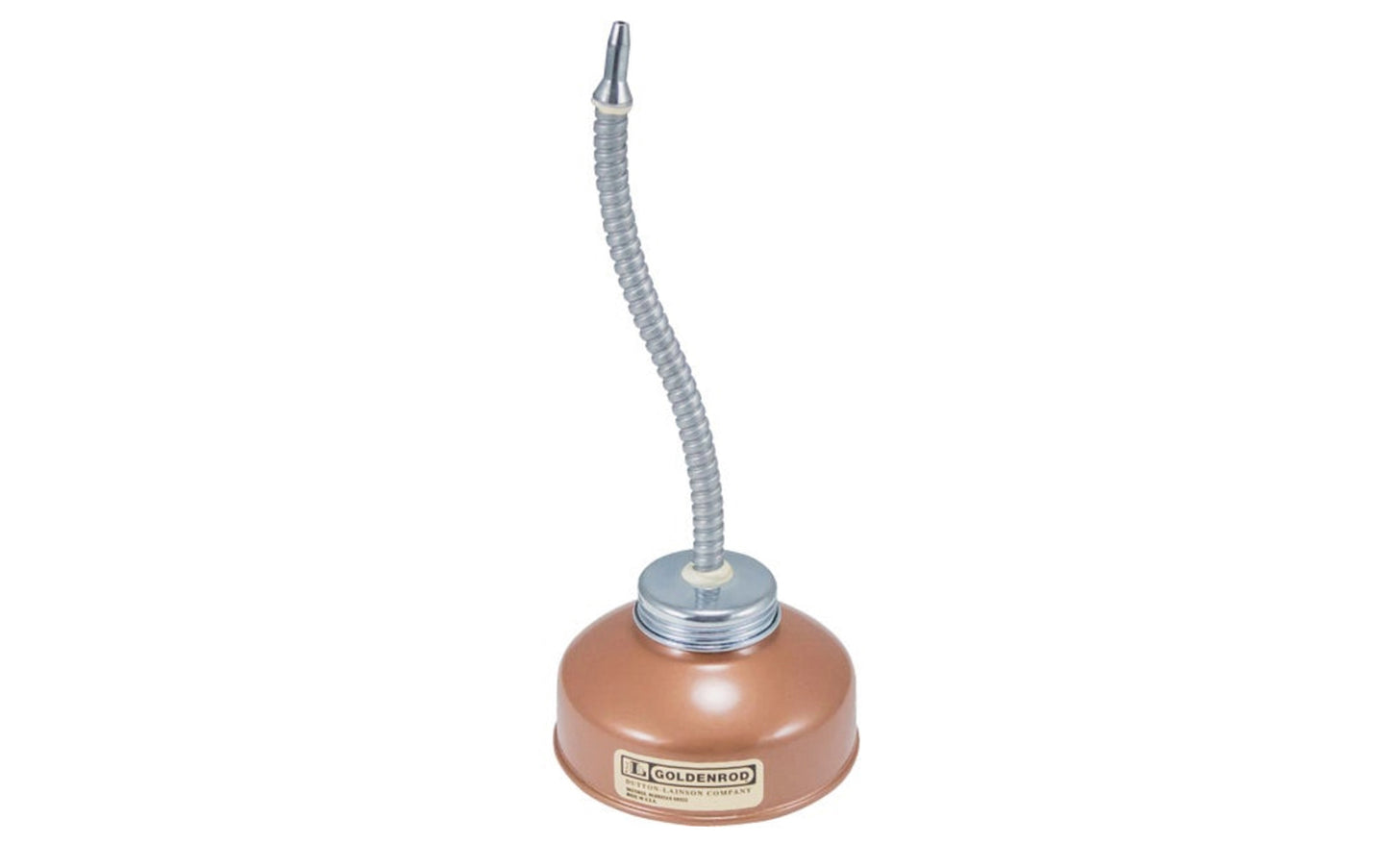 Goldenrod 6 oz Spring Bottom Oiler with 7" Flexible Spout. Features double seamed spring steel bottoms plus roll treaded filler openings for the leakproof body to spout connection. Golden Rod Model 50632 Oiler.   Made in USA.