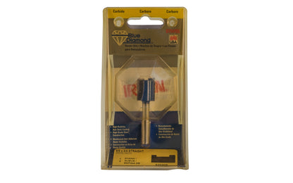 Irwin Carbide 5/8" x 3/4" Straight Router Bit - Made in USA. Carbide - High Grade Steel construction Router Bit. 3/4" depth. 2-3/8" overall length. 1/4" shank. Irwin Blue Diamond Model No. 520308. Made in USA.
