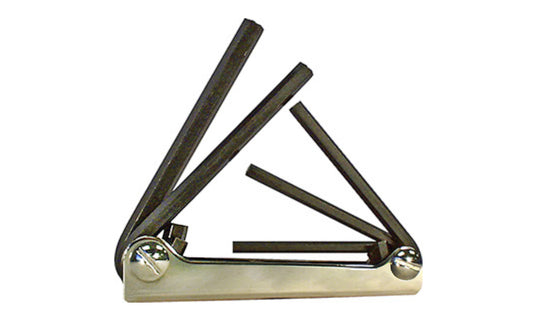 This Eklind Fold-Up 5-PC Hex Wrench Key SAE Set. 3/16",  7/32",  1/4",  5/16",  &  3/8" sizes. Allen wrench set is manufactured using the finest quality alloy steel. It is hardened, tempered & finished with Eklind black finish to resist rust. Fold Up Allen Set. Eklind model 20511. Made in USA.