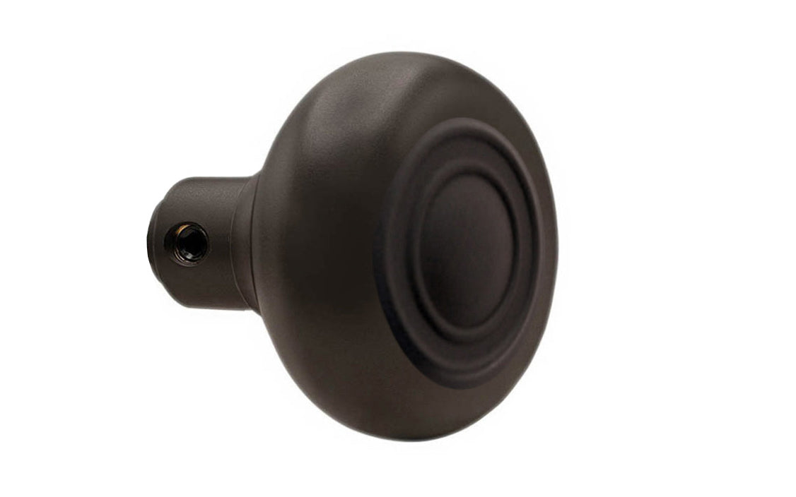 Single Classic Brass Circle-Ring Design Doorknob. Quality hollow core wrought brass doorknob with an attractive circle-ring design. Reproduction Brass Door Knob. Traditional Threaded Brass Knobs. Oil Rubbed Bronze Finish.