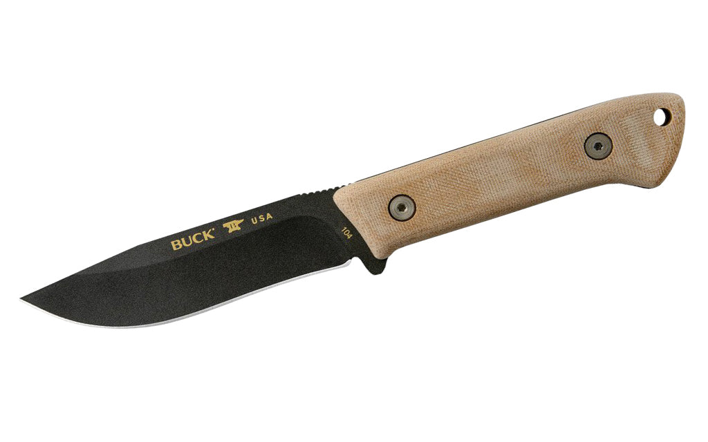 104 Compadre Camp knife is the perfect camping knife. Designed & engineered to handle all your outdoor needs from preparing tinder to meal prep. The full tang 5160 spring steel goes throughout the entire 9 1/2”overall length knife. Genuine leather sheath with loop attachment. Made in USA. Model 0104BRS1-B.