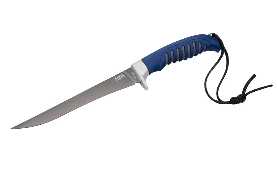 This Buck Knives 223 Silver Creek Fillet Knife has a titanium coated blade & is designed for added flexibility & corrosion resistance, a rubberized anti-slip grip & a stainless steel safety guard. medium size makes this knife convenient to carry on any fishing trip. 11-1/8" overall length. Model 0223BLS-B. 033753101724