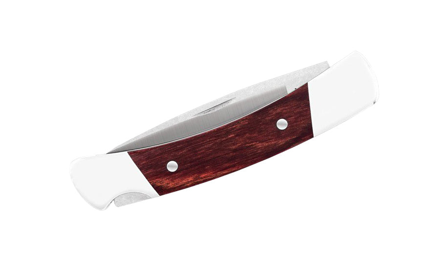 Buck Knives 501 Squire Pocket Folding Knife & Leather Sheath is a classic, compact everyday carry. The drop point blade provides good control for slicing. Easy opening & closing with the nail notch & lockback design. Handsome DymaLux red wood with nickel silver bolsters. Made in USA. 033753025983. Model 0501RWS-B