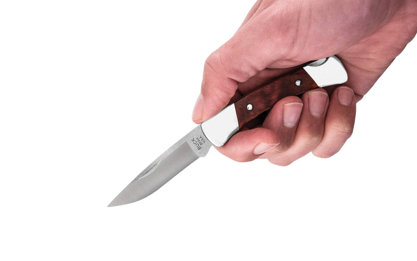 Buck Knives 503 Prince Pocket Folding Knife is a classic, compact everyday carry. Smaller than the "Squire" knife, the Prince knife has a slimline design for easy carry. The lockback design makes it easy to open & close. Handsome DymaLux red wood with nickel silver bolsters. Made in USA. 033753092015. Model 0503RWS-B