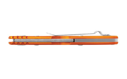 Buck Knives 722 Spitfire Folding Pocket Knife is designed for everyday carry. The blade can easily be opened with one hand & locks open with a lockback design. Anodized Orange Aluminum handle offers a sleek & lightweight design. Pocket clip attached to knife. Length 4-1/2" closed. Made in USA. 0722ORS1-B. 033753119958