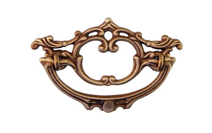 Solid Brass Victorian Drop Pull ~ 3" On Centers - Antique Brass Finish