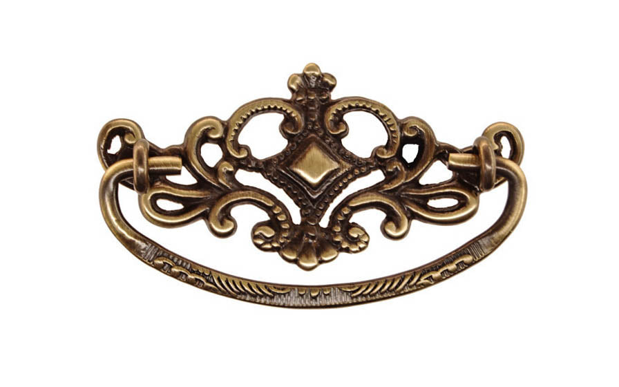 Solid Brass Victorian Drop Pull ~ 3" On Centers - Antique Brass Finish 