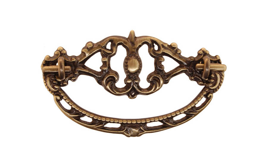 Solid Brass Victorian Drop Pull ~ 3" On Centers - Antique Brass Finish