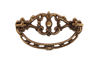 Solid Brass Victorian Drop Pull ~ 3" On Centers - Antique Brass Finish