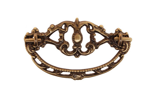 Solid Brass Victorian Drop Pull ~ 3" On Centers - Antique Brass Finish