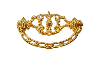 Solid Brass Victorian Drop Pull ~ 3" On Centers - Non-Lacquered Brass (will patina over time)