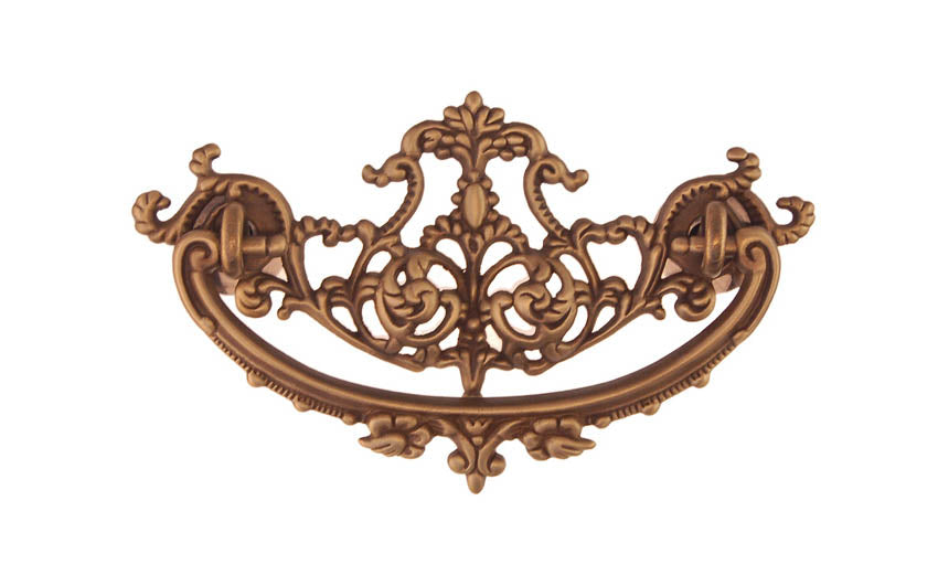 Solid Brass Victorian Drop Pull ~ 3" On Centers - Antique Brass Finish