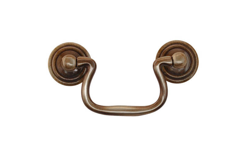 Solid Brass Colonial-Style Drop Pull ~ 2-1/2" On Centers - Antique Brass Finish
