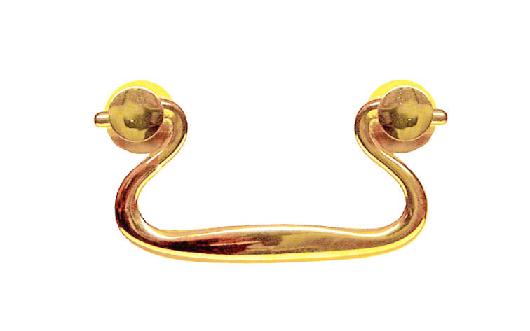 Solid Brass Drop Pull With Contoured Flat Handle ~ 2-1/2" On Centers ~ Non-Lacquered Brass (will patina over time)