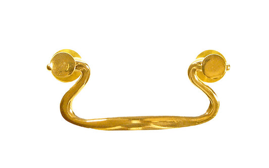 Solid Brass Drop Pull With Contoured Flat Handle ~ 3" On Centers ~ Non-Lacquered Brass (will patina over time)