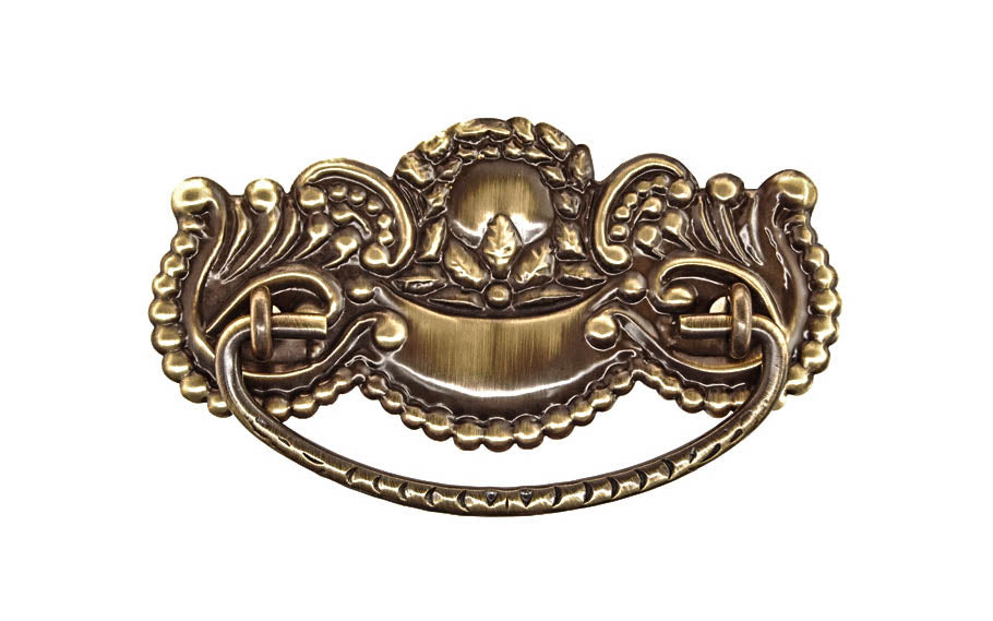 Brass Victorian Drop Pull ~ 3" On Centers -  Antique Brass Finish