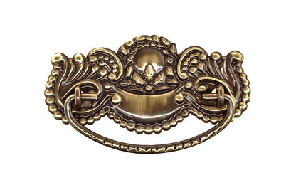 Brass Victorian Drop Pull ~ 3" On Centers -  Antique Brass Finish
