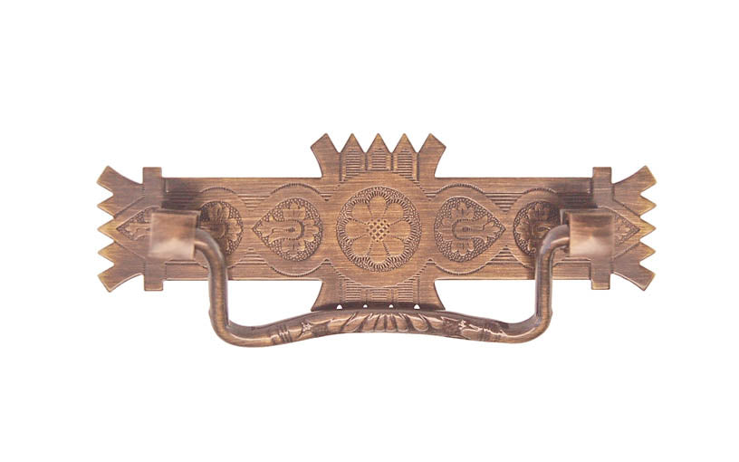 Brass Eastlake Drop Pull ~ 3" On Centers - Antique Brass Finish
