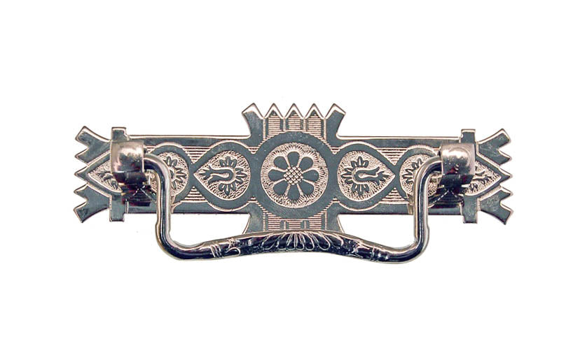 Brass Eastlake Drop Pull ~ 3" On Centers - Polished Nickel Finish