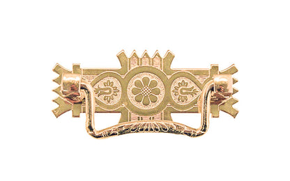 Brass Eastlake Drop Pull ~ Non-Lacquered Brass (will patina over time) ~ Brass Eastlake Drop Pull ~ 2-1/2" On Screw Centers ~ Vintage-style Hardware · Traditional & classic ~ Made of high quality solid brass material ~ Includes an ornate stamped brass backplate ~ Designed in a traditional Eastlake style, but suitable for different traditional & period decors, including Victorian ~ Ornate style