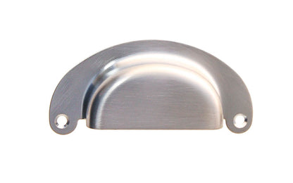 Vintage-style Hardware · Classic Brass Half-Round Bin Pull ~ 3" On Centers. Heavy gauge stamped brass. Brushed Chrome finish. 3" center to center. Kitchen cabinet pull. Drawer pull handle. Authentic reproduction bin utility pull. Satin nickel cup bin pull. Brushed Chrome Finish