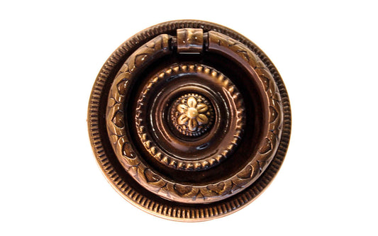 Stamped Brass Ornate Ring Pull ~ Larger Size ~ Antique Brass Finish