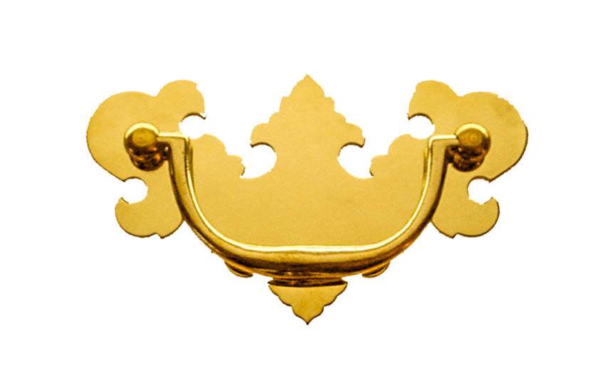 Solid Brass Chippendale Drop Pull ~ 3" On Centers - Non-Lacquered Brass (will patina over time)