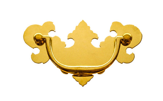 Solid Brass Chippendale Drop Pull ~ 3" On Centers - Non-Lacquered Brass (will patina over time)