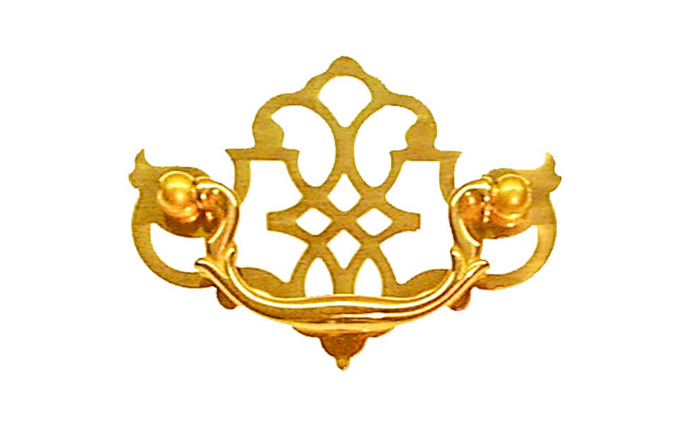 Solid Brass Chippendale Drop Pull ~ 3" On Centers - Non-Lacquered Brass (will patina over time)