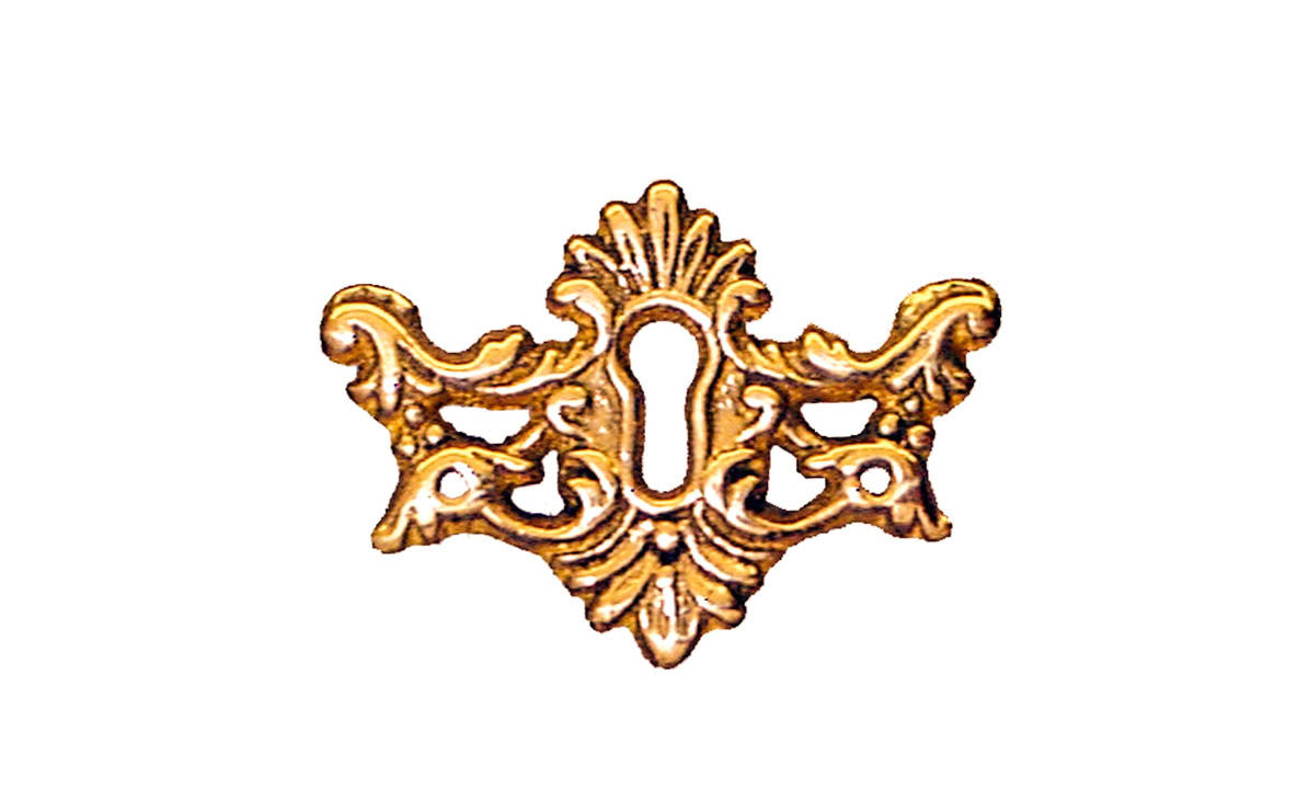 Vintage-style Hardware · Traditional & classic elegant & decorative keyhole piece made of solid brass material. It measures 1/8" in thickness for a durable & tough plate. This keyhole will certainly add some character to your cabinets, drawers, & furniture! Non-lacquered brass 