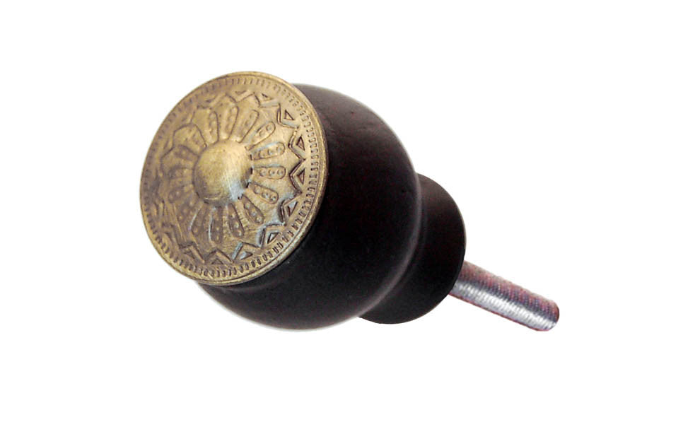 Ebonized Wood Knob with Antique Brass Plate