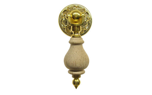 Walnut Wood Drop Pull with Brass Rosette