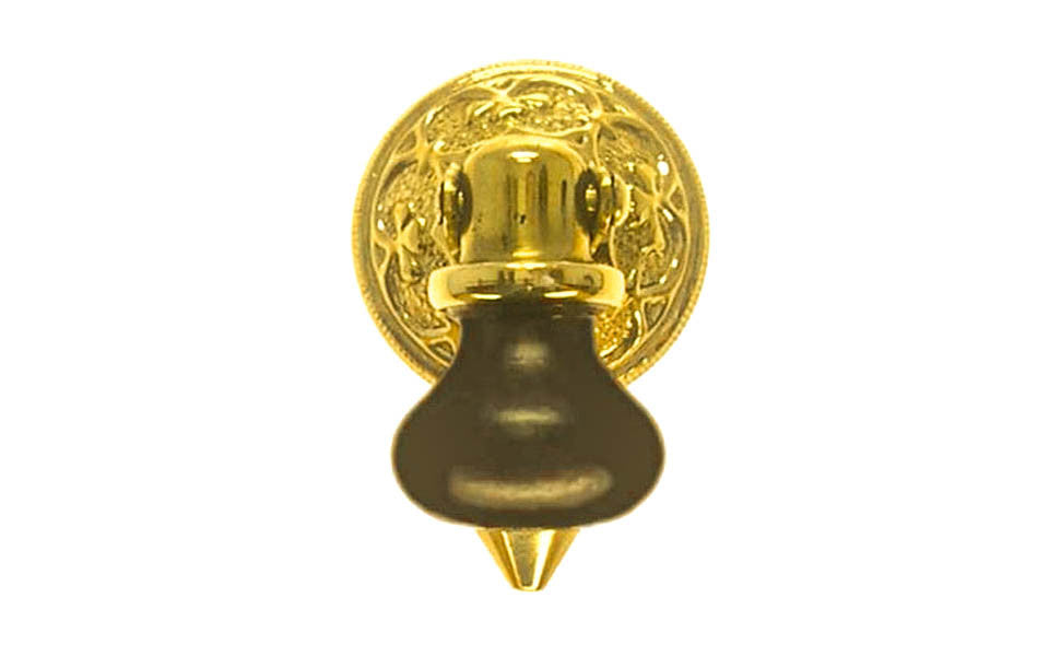 Ebonized Wood Drop Pull with Brass Rosette ~ 1-1/2" Length