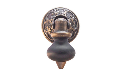 Ebonized Wood Drop Pull with Antique Brass Rosette ~ 1-1/2" Length